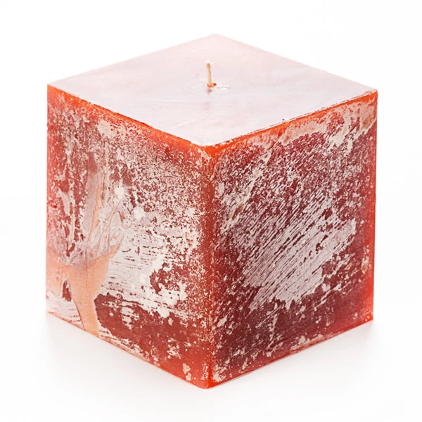 4x4x4 Orange Frosted Square Pillar Candle - Image 2