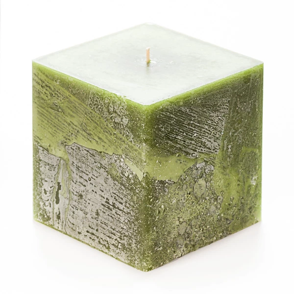 4x4x4 Green Frosted Square Pillar Candle - Image 2