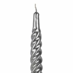 12 Inch Metallic Silver Twist Swirl Taper Candle