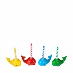 Four Birthday Candles In Whale Shaped Colored Holders (4 Pieces Pack)